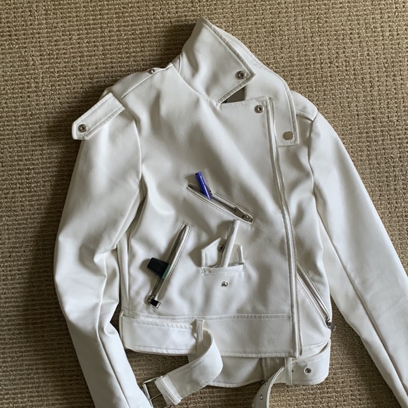 White Faux Leather Moto Jacket Bagatelle XS - Picture 3 of 10